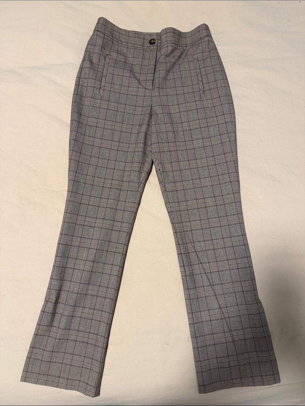 Veronica Beard Gray Plaid Boot Cut Pants